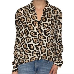 Long sleeve animal print leopard button blouse